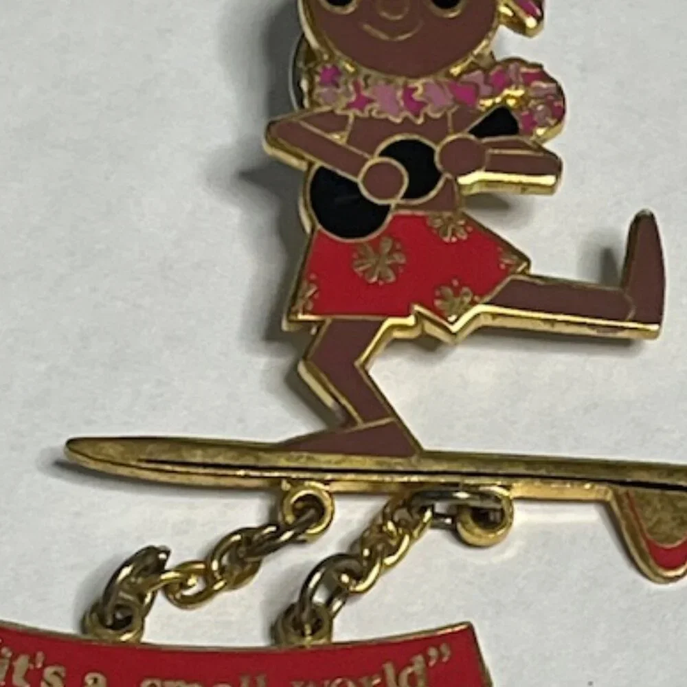 Disney Dangling Surfer Doll w/Ukulele Small World Trading Lapel Hat Vest Pin